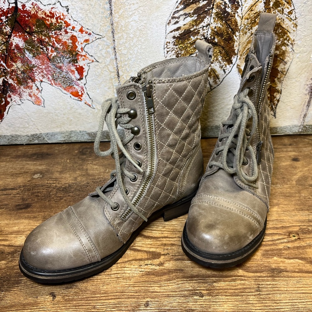 Steve Madden Gray Quilted Combat Boots